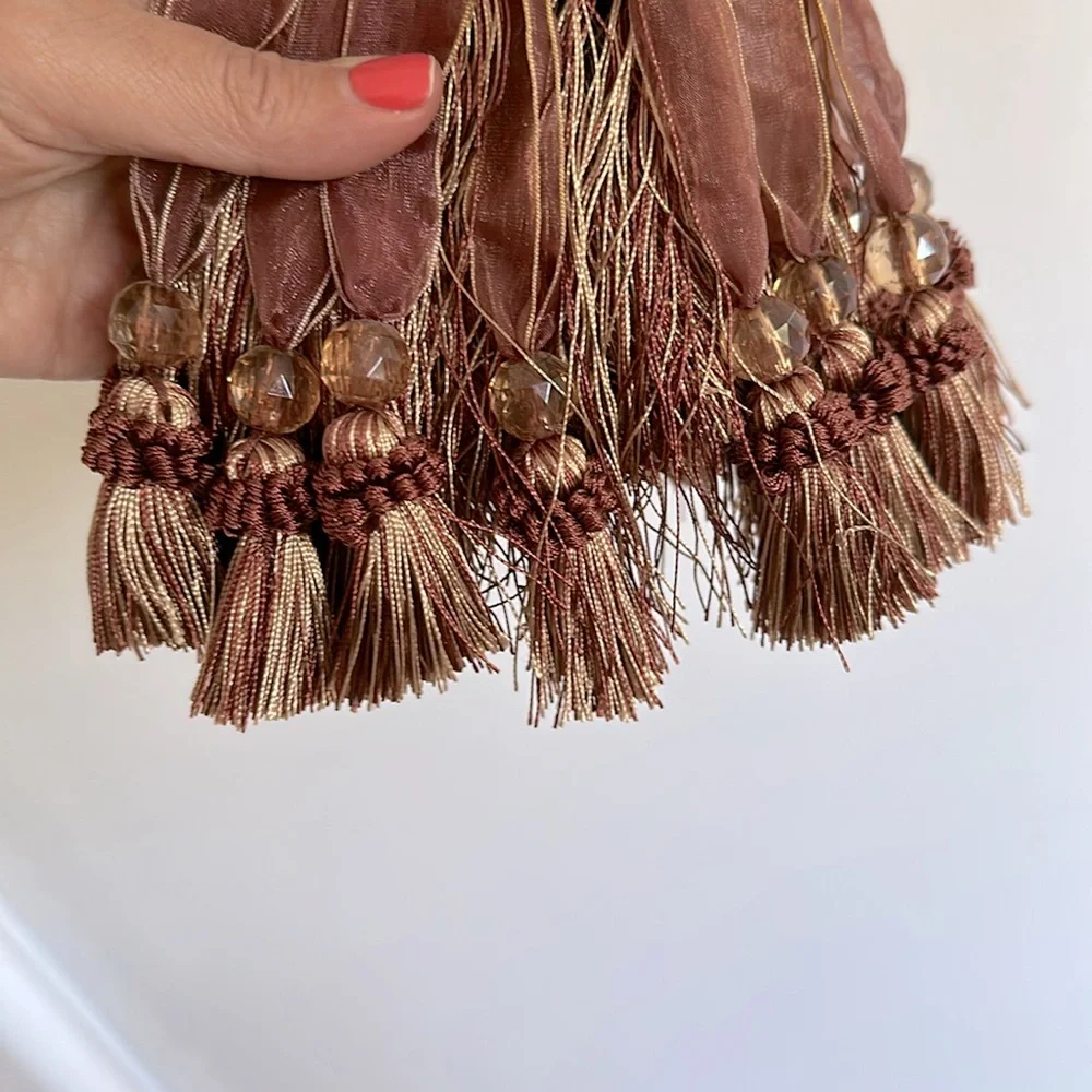 Large Brown Vintage Tassel Tieback Rope Beads Design Decorative Curtain Drapery